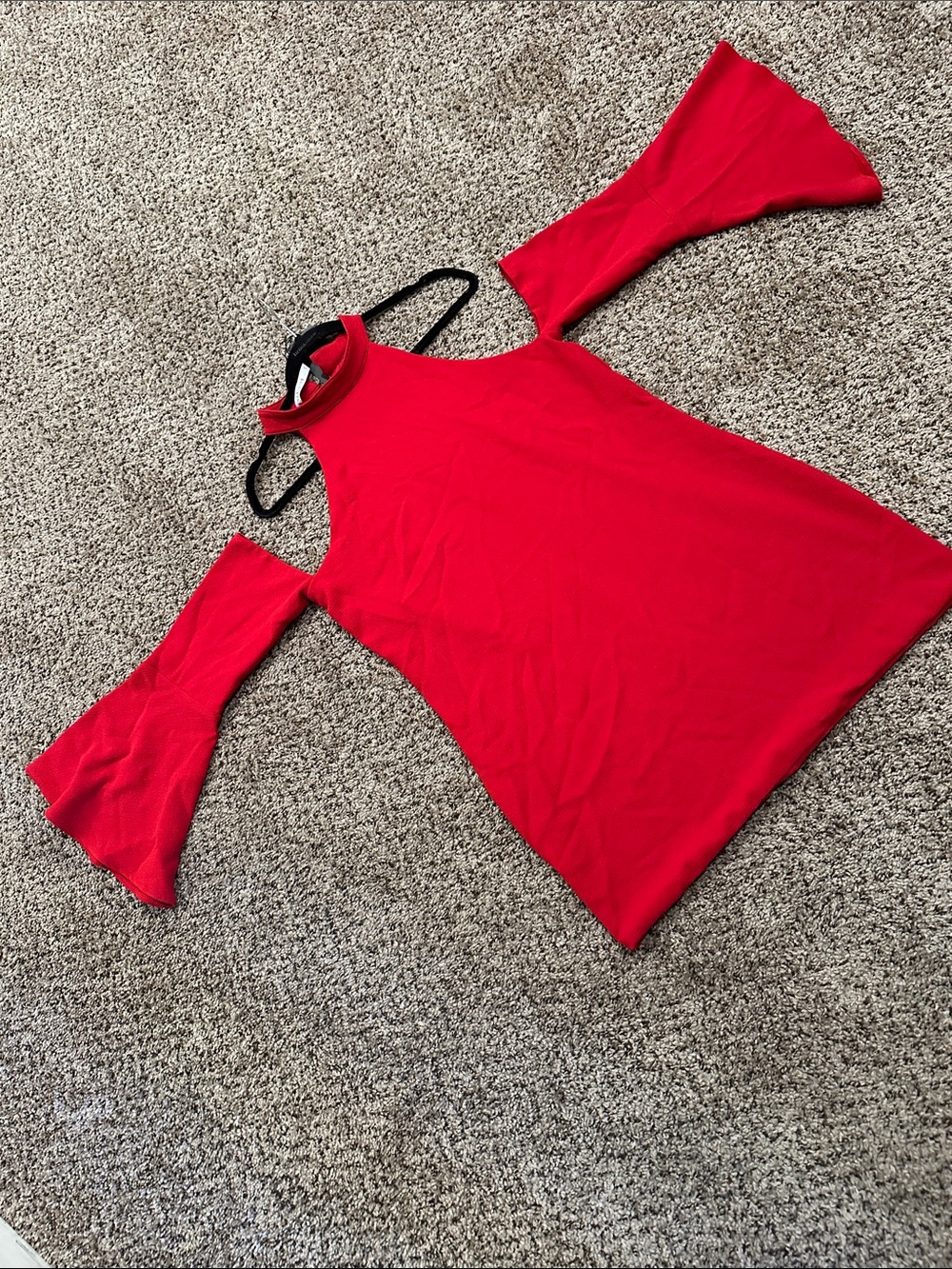 Free People Red Cold-Shoulder Bell Sleeve Crop Top